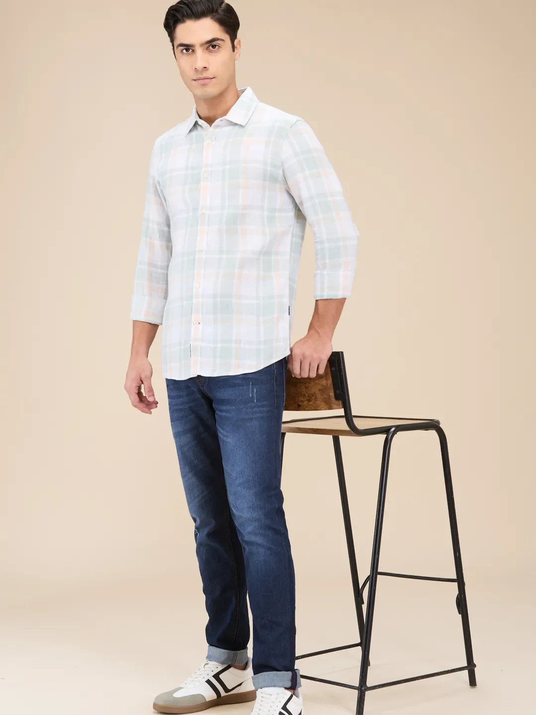 Green Slim Straight Fit Regular Collar Long Sleeves Men's Shirt by Being Human Clothing - Image 6