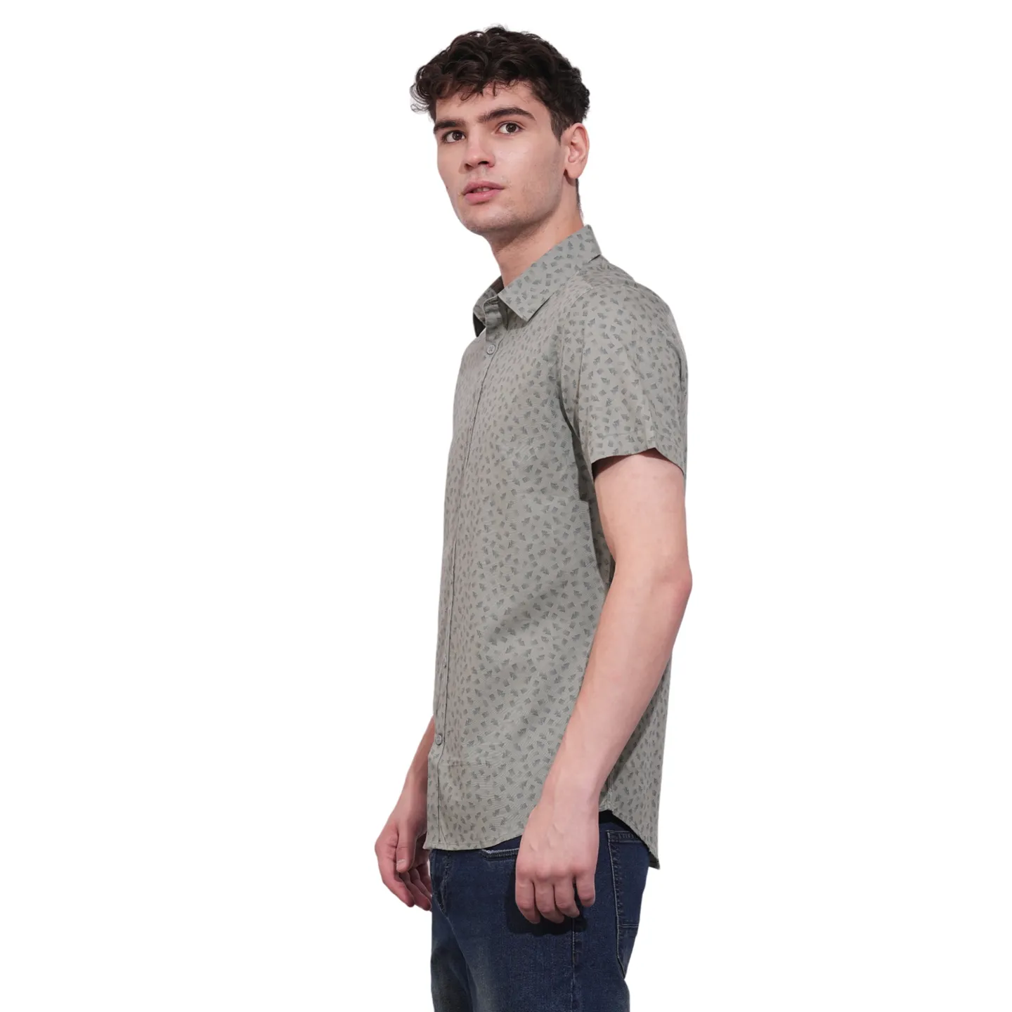 Grey Slim Straight Fit Regular Collar Short Sleeves Men's Shirt by Being Human Clothing - Image 2