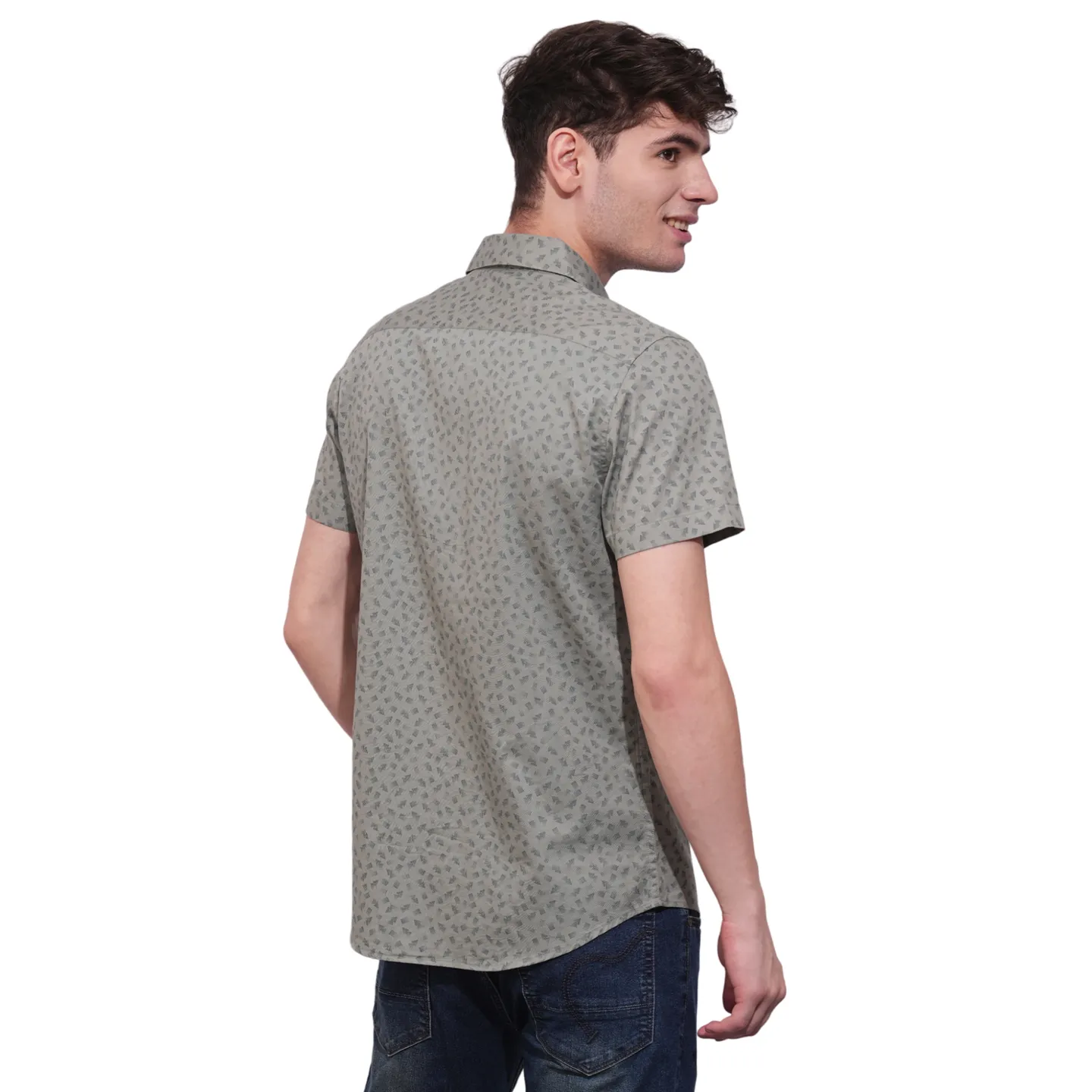 Grey Slim Straight Fit Regular Collar Short Sleeves Men's Shirt by Being Human Clothing - Image 3