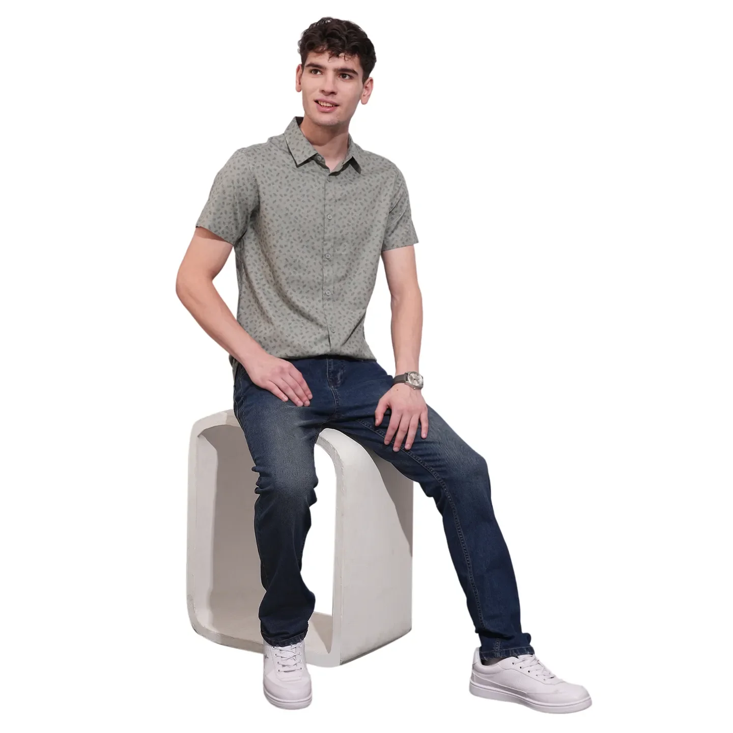 Grey Slim Straight Fit Regular Collar Short Sleeves Men's Shirt by Being Human Clothing - Image 4