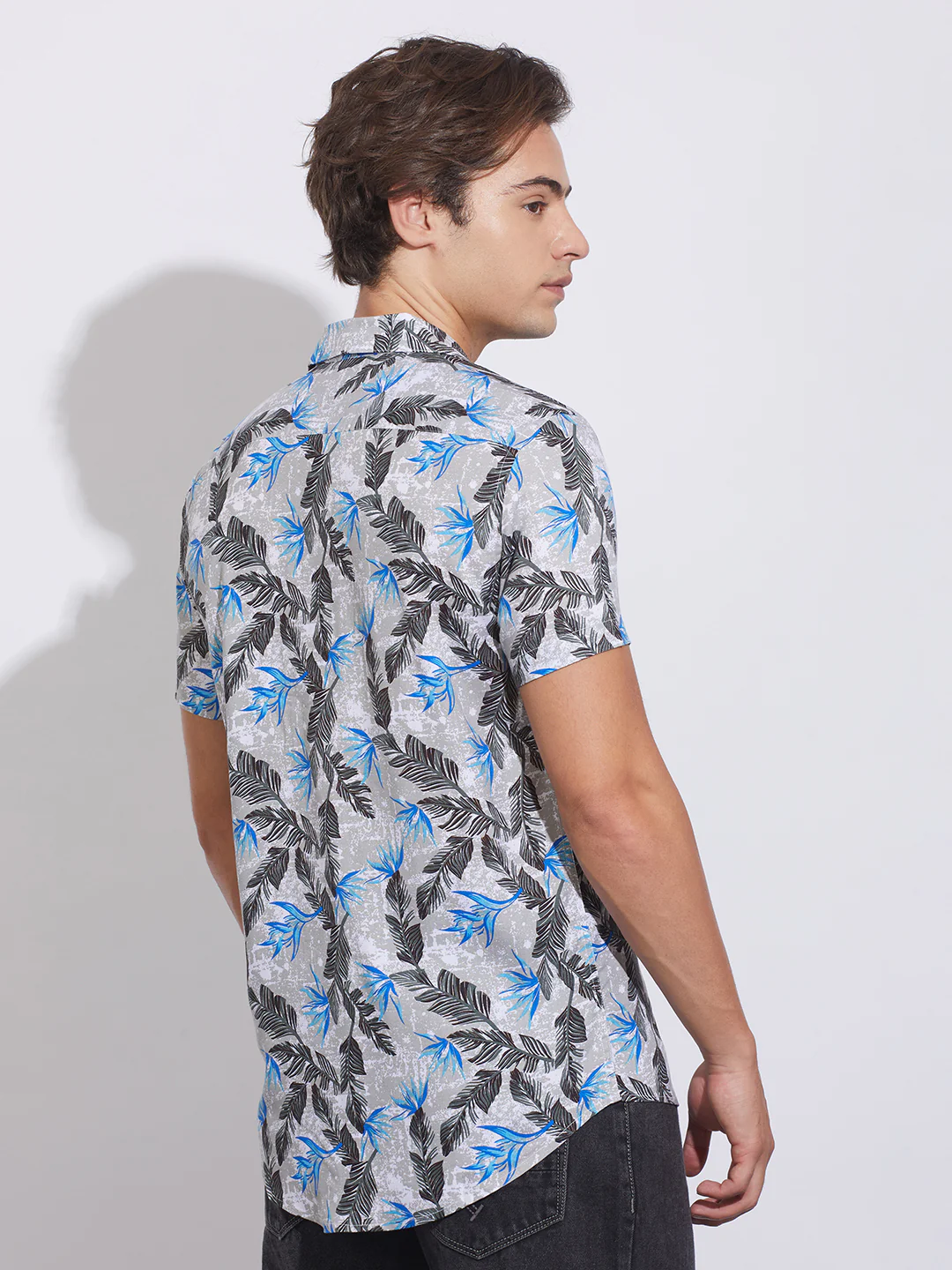 Grey Slim Straight Fit Regular Collar Short Sleeves Men's Shirt by Being Human Clothing - Image 3