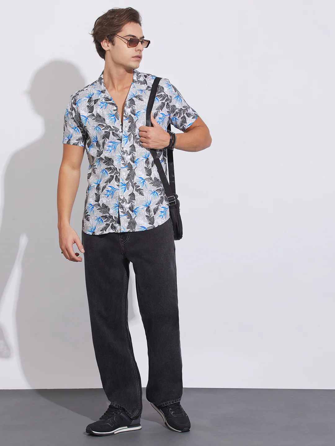 Grey Slim Straight Fit Regular Collar Short Sleeves Men's Shirt by Being Human Clothing - Image 4