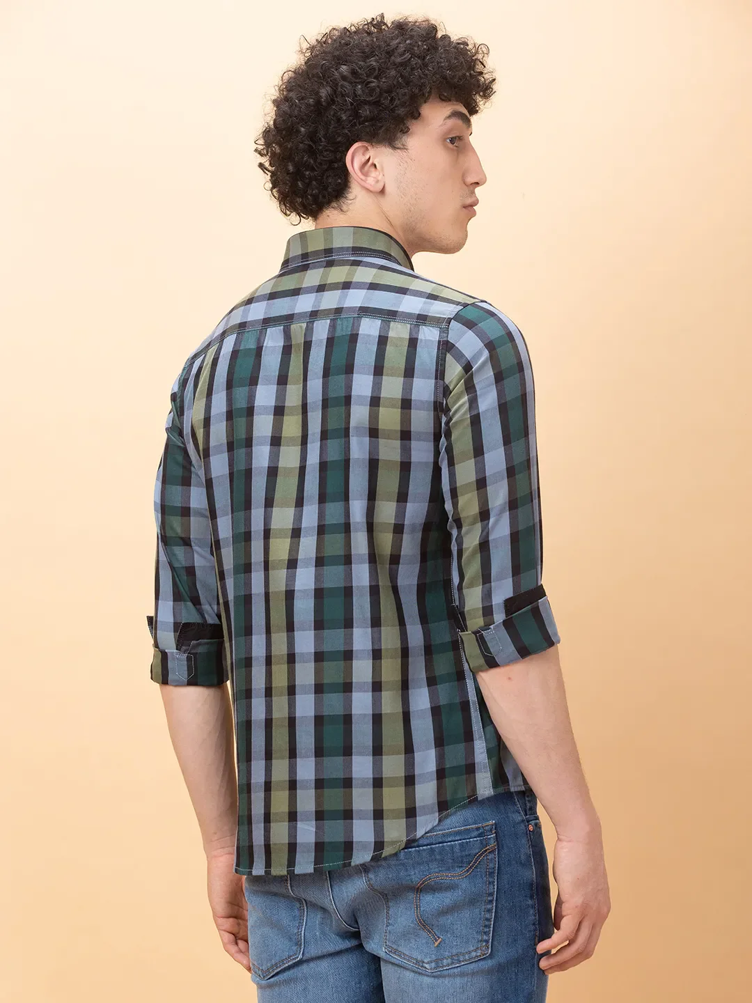 Green Slim Fit Regular Collar Men's Shirt by Being Human Clothing - Image 3