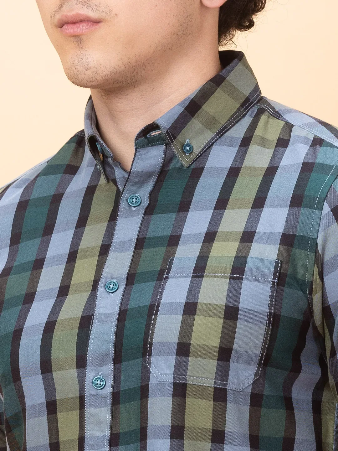 Green Slim Fit Regular Collar Men's Shirt by Being Human Clothing - Image 5