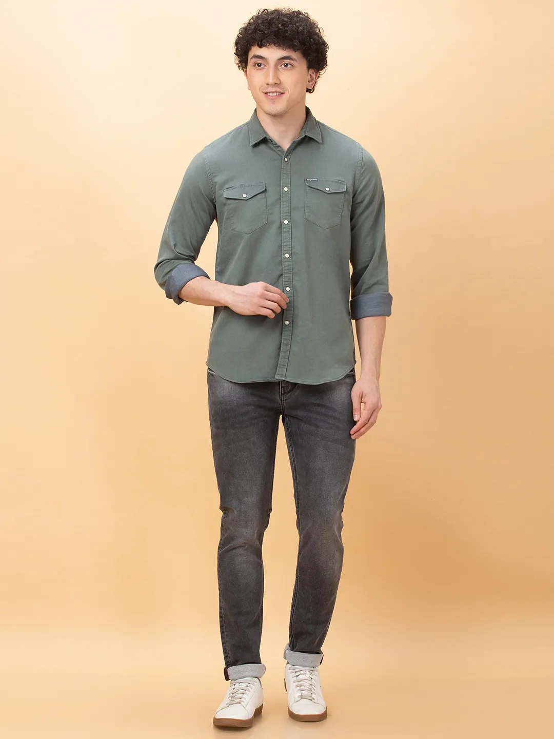 Green Slim Fit Regular Collar Men's Shirt by Being Human Clothing - Image 2
