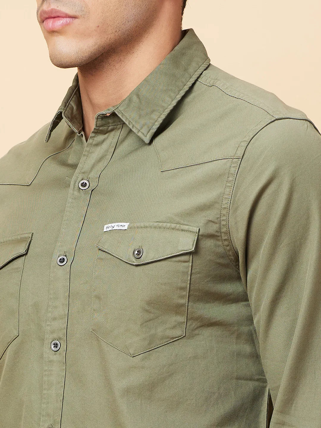 Green Slim Fit Regular Collar Men's Shirt by Being Human Clothing - Image 5