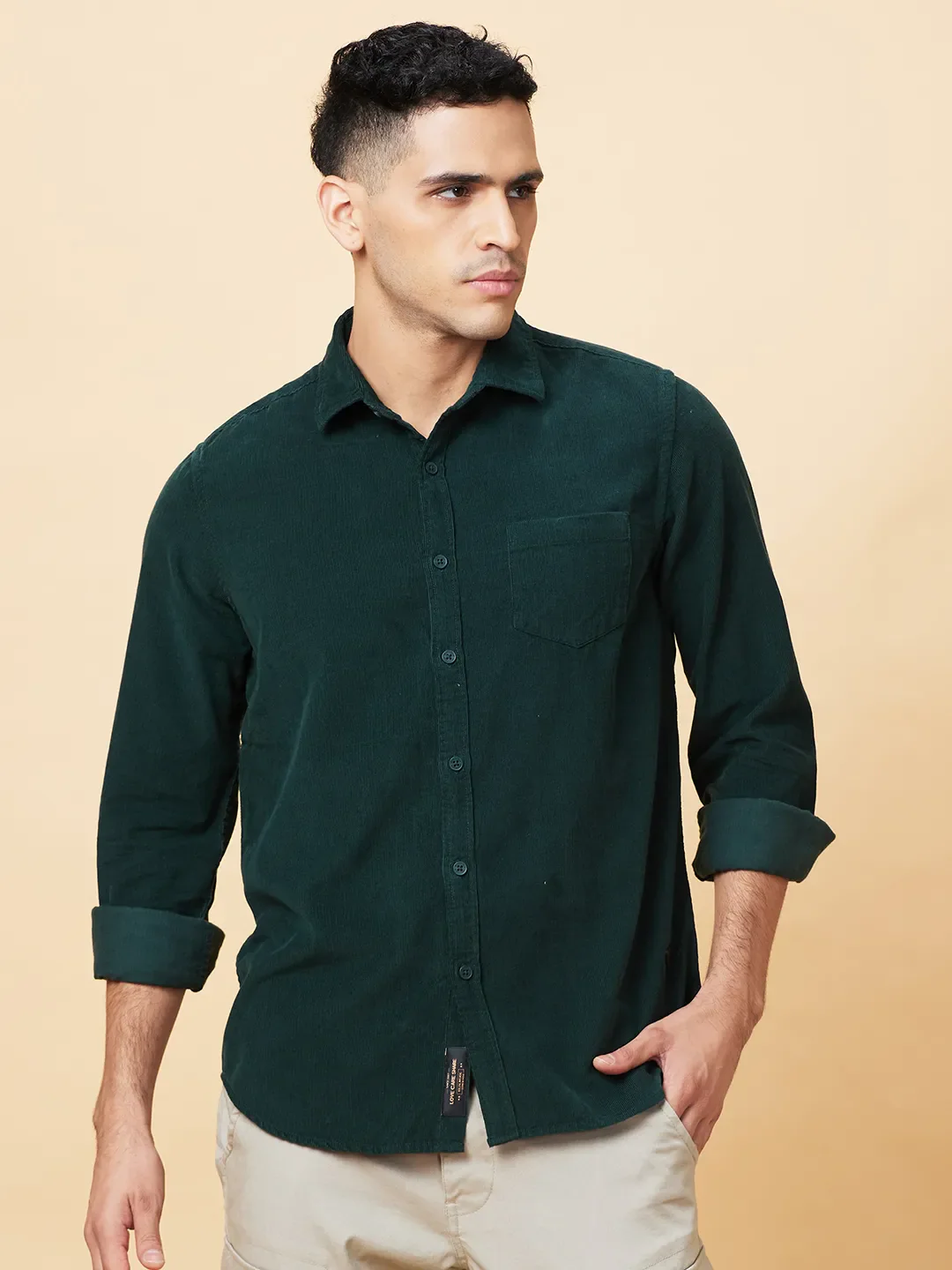 Green Slim Fit Regular Collar Men's Shirt by Being Human Clothing