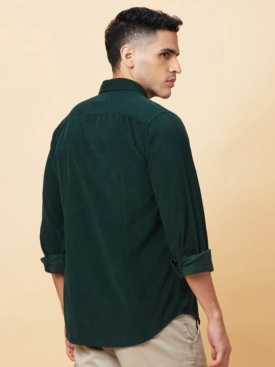 Green Slim Fit Regular Collar Men's Shirt by Being Human Clothing - Image 3