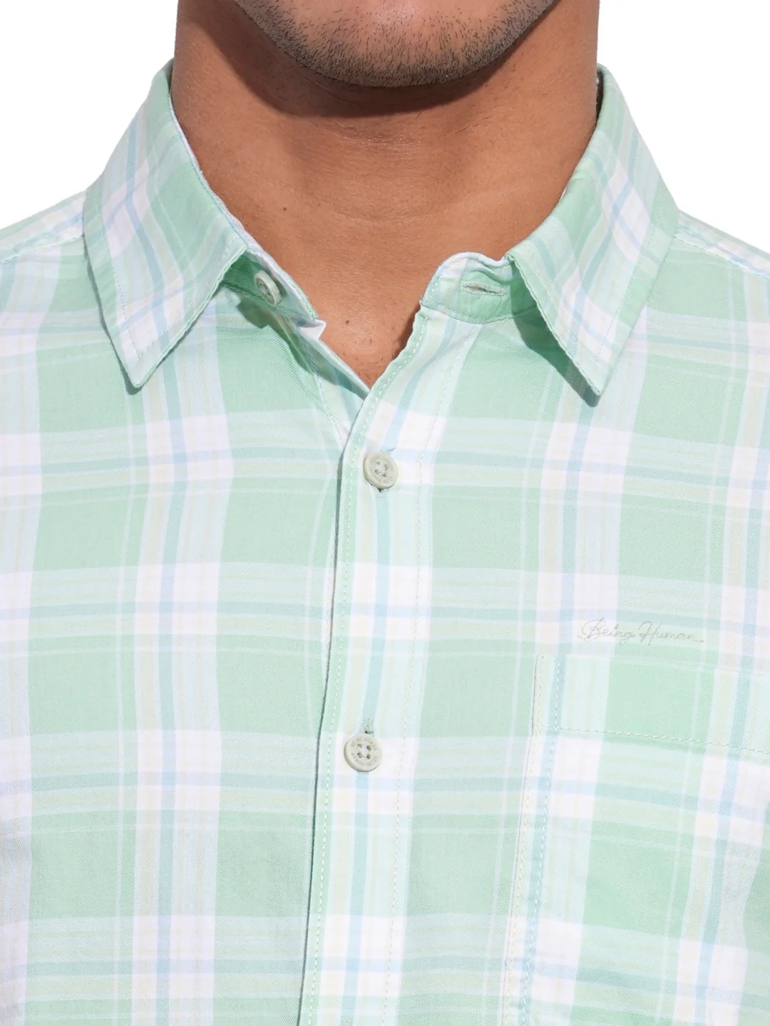 Green Regular Fit Regular Collar Men's Shirt by Being Human Clothing - Image 4