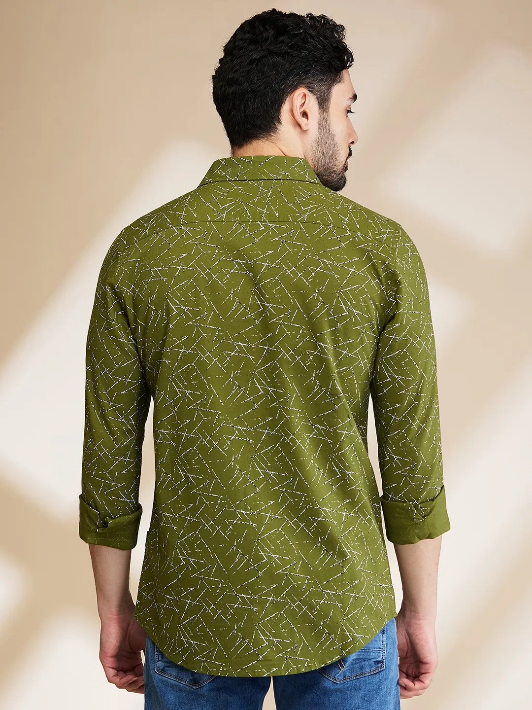 Green Slim Straight Fit Regular Collar Long Sleeves Men's Shirt by Being Human Clothing - Image 3
