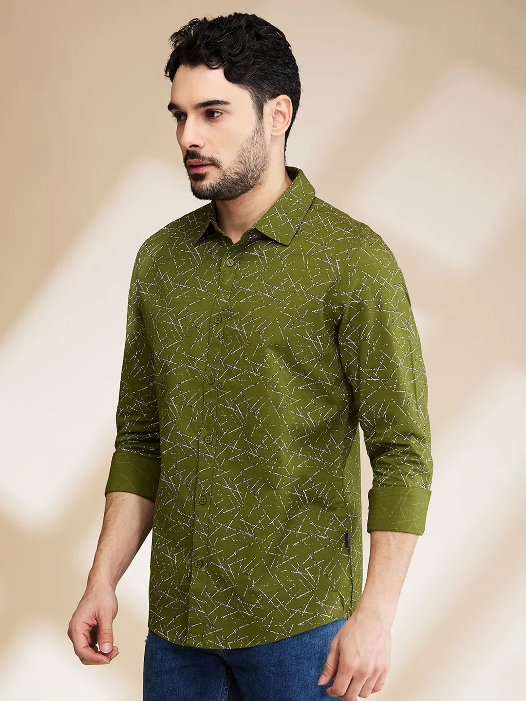 Green Slim Straight Fit Regular Collar Long Sleeves Men's Shirt by Being Human Clothing - Image 4