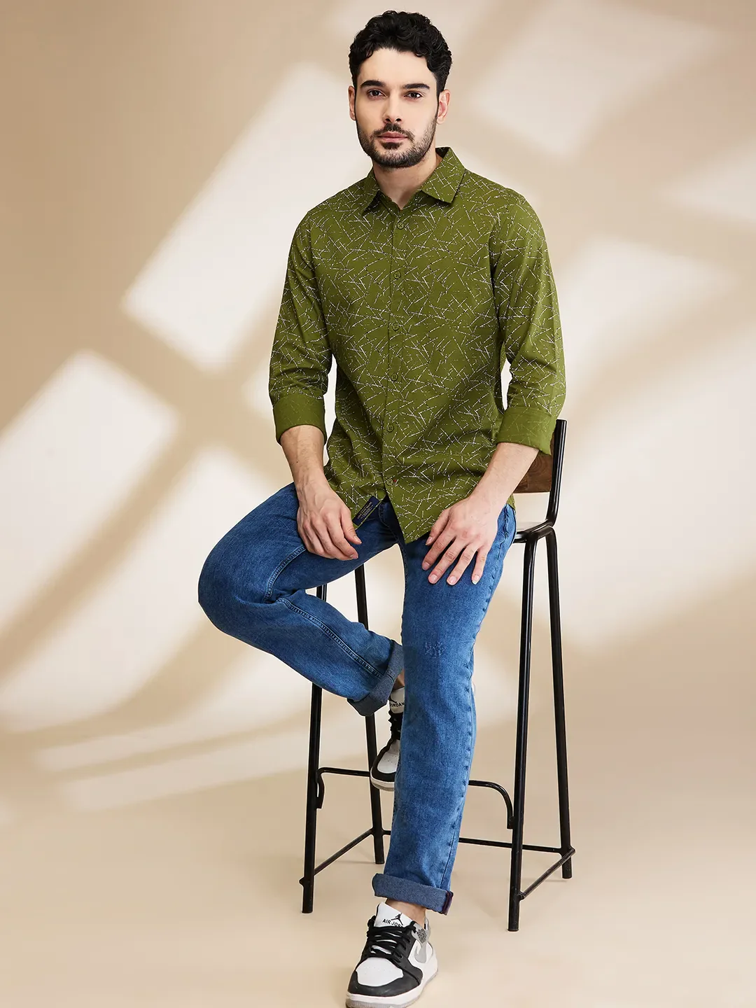 Green Slim Straight Fit Regular Collar Long Sleeves Men's Shirt by Being Human Clothing - Image 6