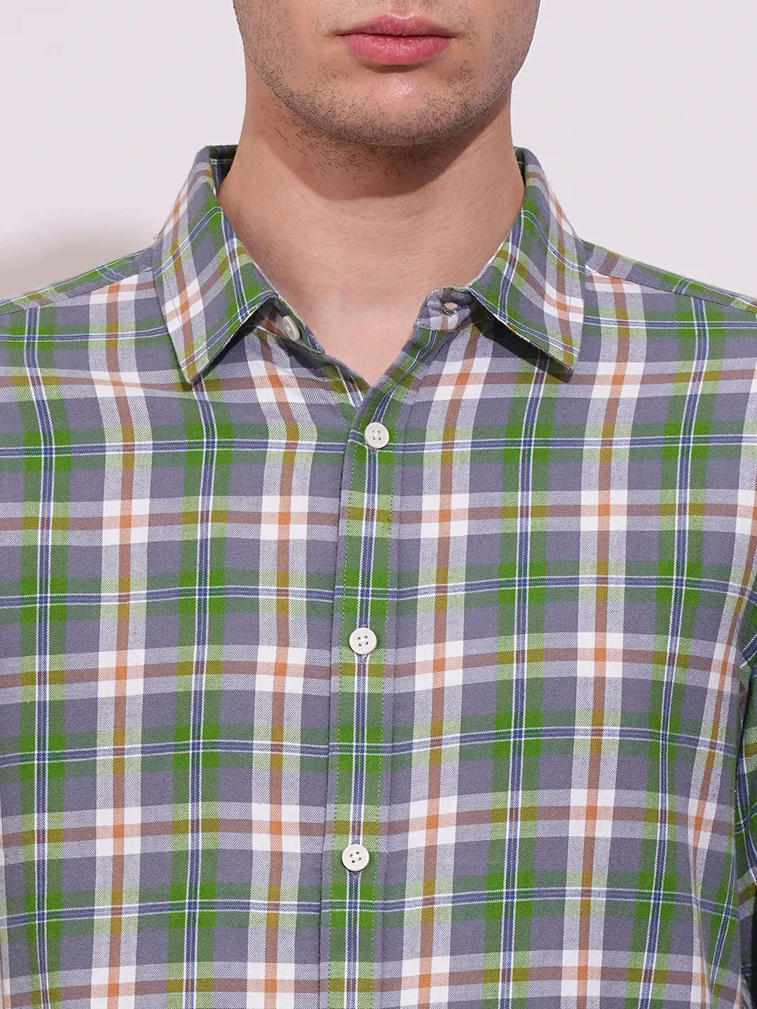 Green Slim Straight Fit Regular Collar Long Sleeves Men's Shirt by Being Human Clothing - Image 5