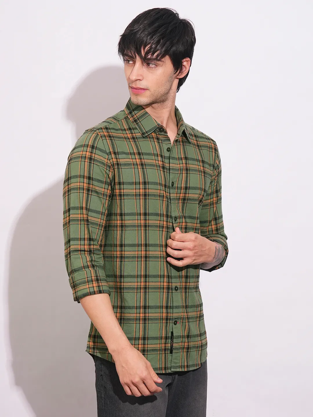 Green Slim Straight Fit Regular Collar Long Sleeves Men's Shirt by Being Human Clothing - Image 2