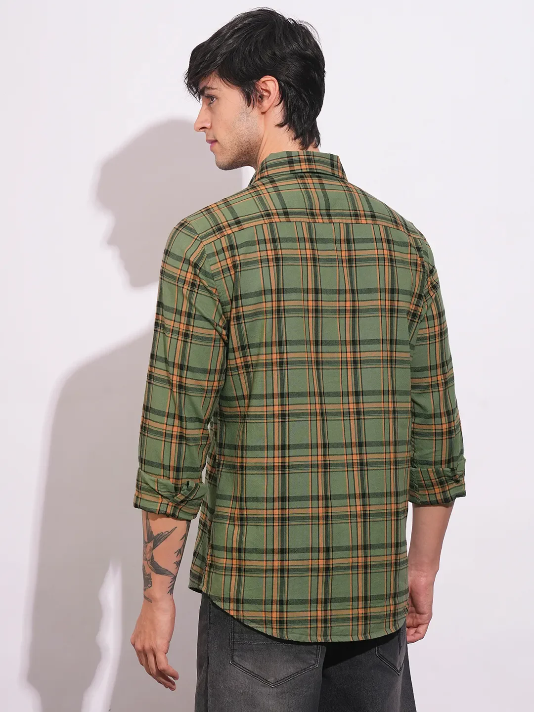 Green Slim Straight Fit Regular Collar Long Sleeves Men's Shirt by Being Human Clothing - Image 3