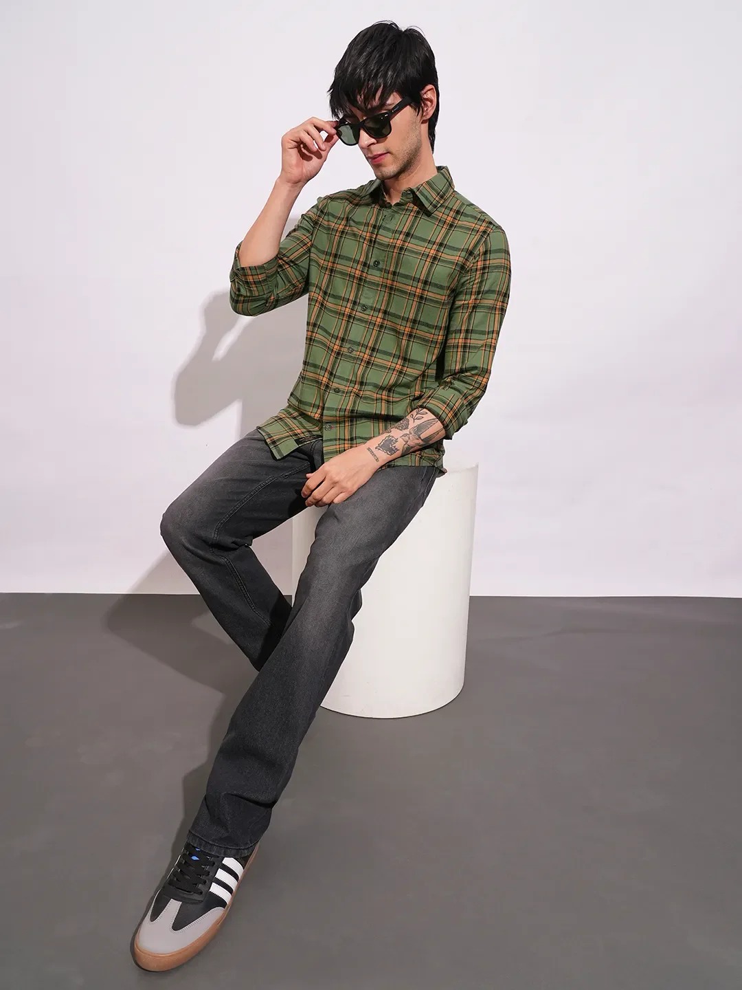 Green Slim Straight Fit Regular Collar Long Sleeves Men's Shirt by Being Human Clothing - Image 4