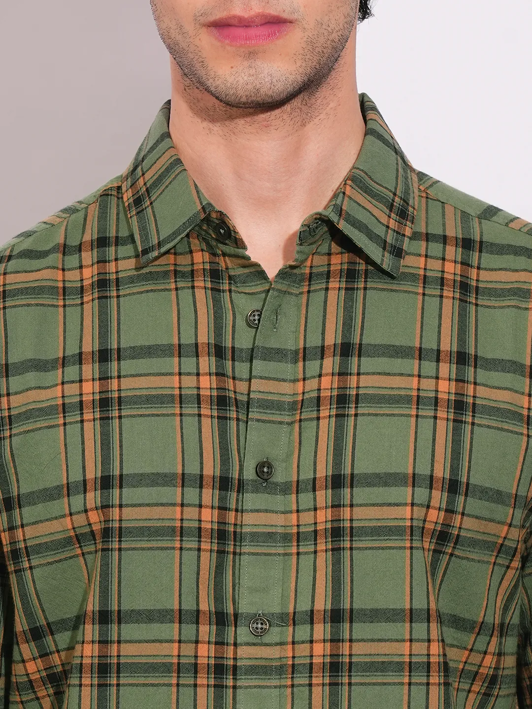 Green Slim Straight Fit Regular Collar Long Sleeves Men's Shirt by Being Human Clothing - Image 5