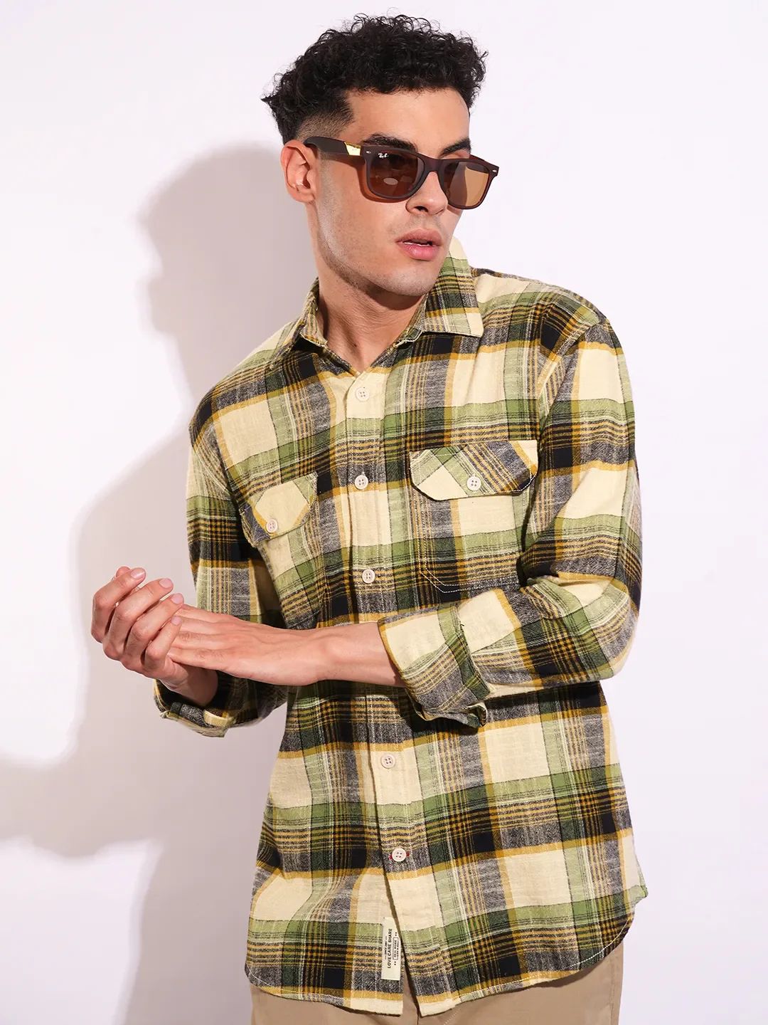 Green Moderno Fit Regular Collar Long Sleeves Men's Shirt by Being Human Clothing - Image 6