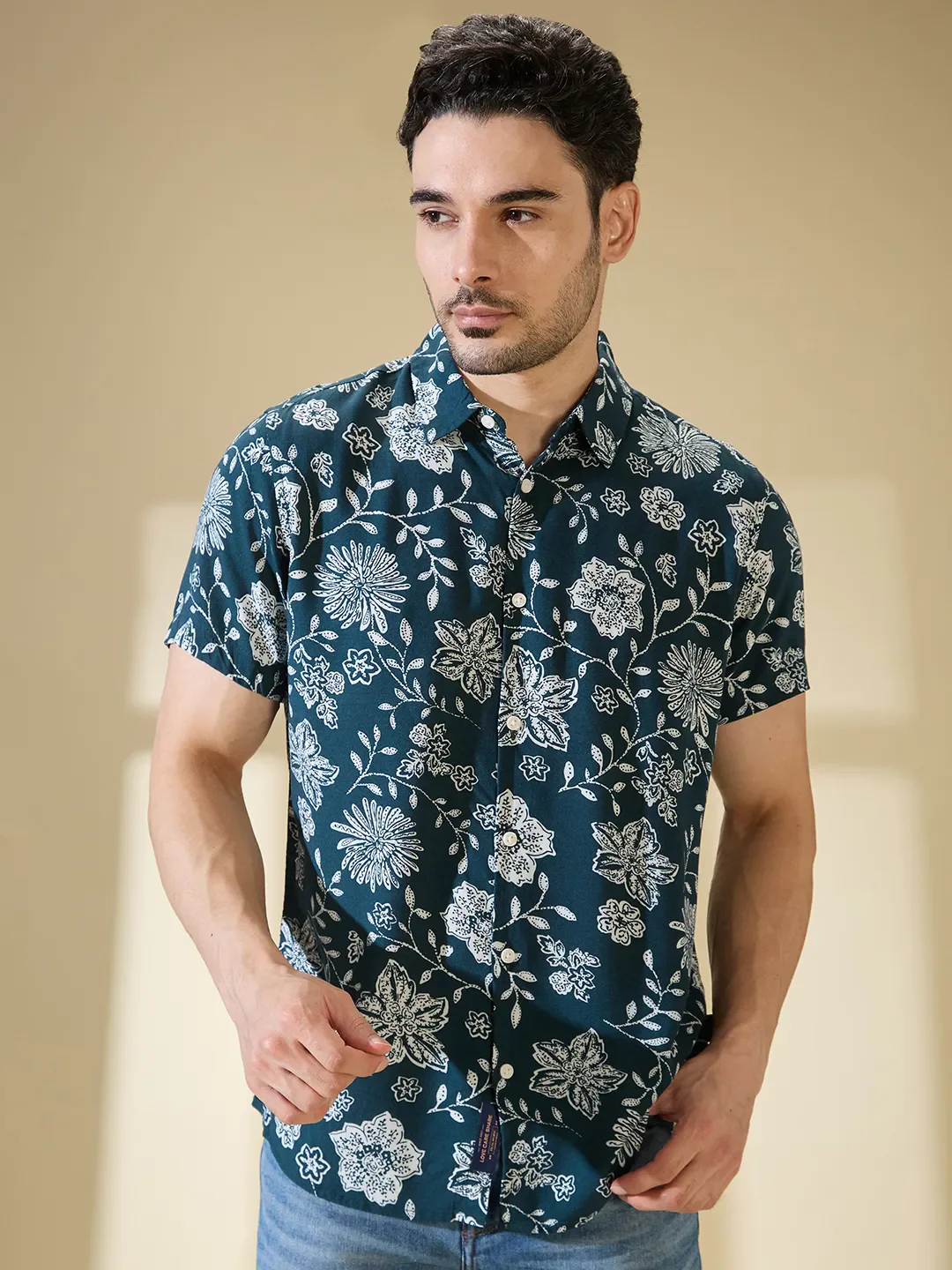 Green Regular Fit Regular Collar Men's Shirt by Being Human Clothing