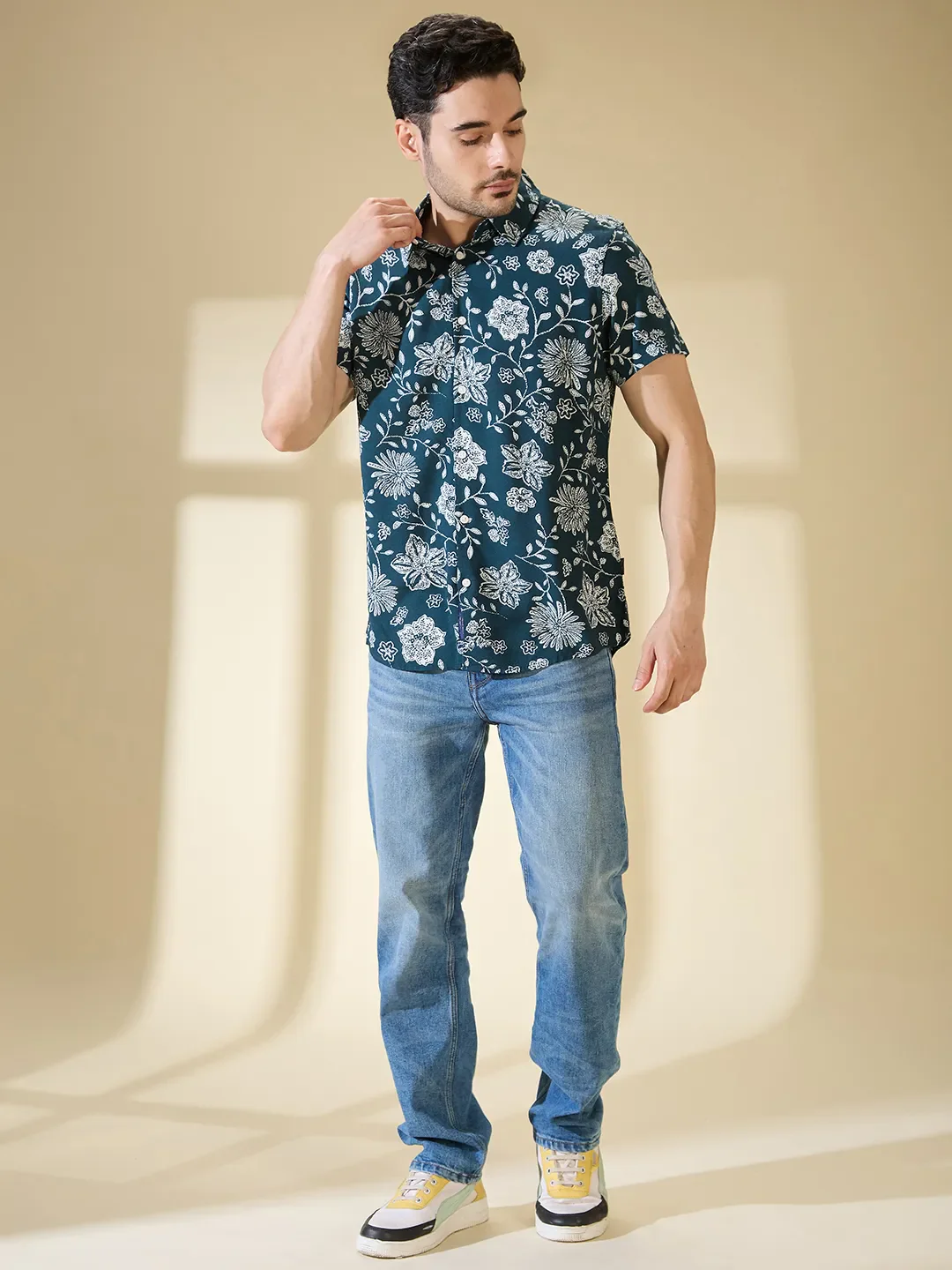Green Regular Fit Regular Collar Men's Shirt by Being Human Clothing - Image 2