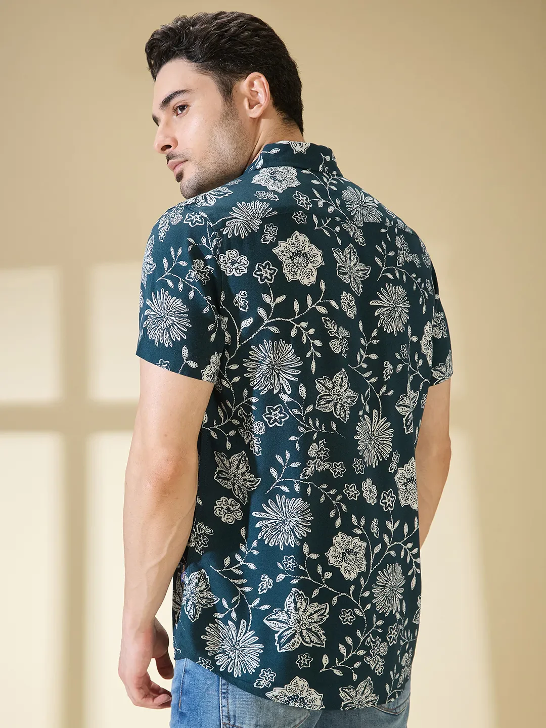 Green Regular Fit Regular Collar Men's Shirt by Being Human Clothing - Image 3