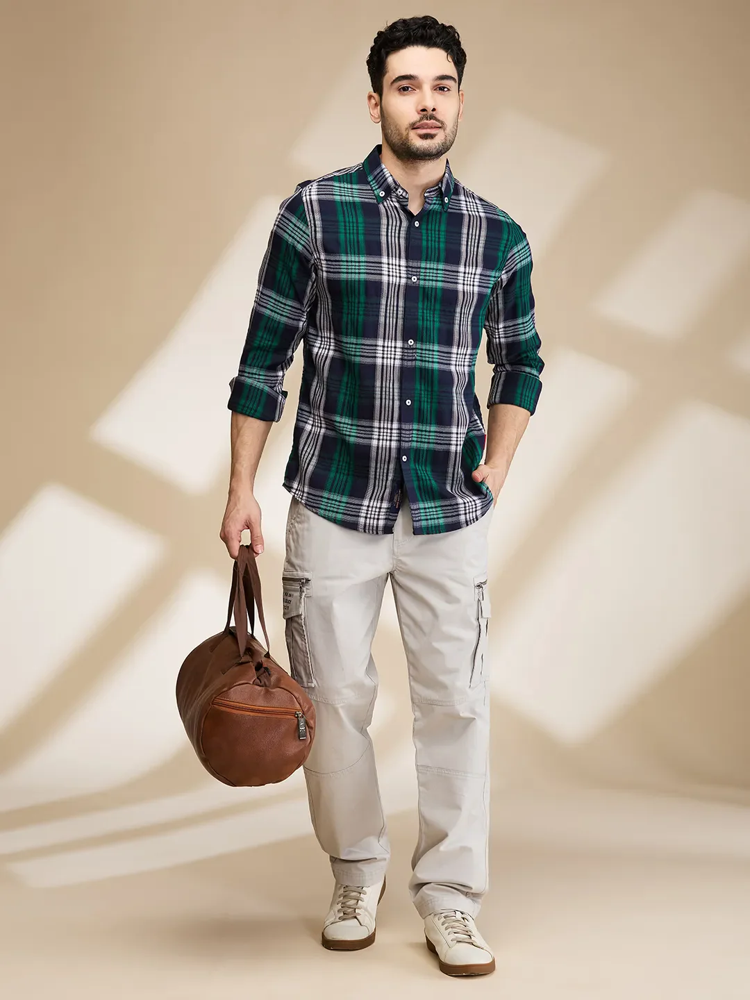 Green Slim Fit Regular Collar Men's Shirt by Being Human Clothing - Image 6