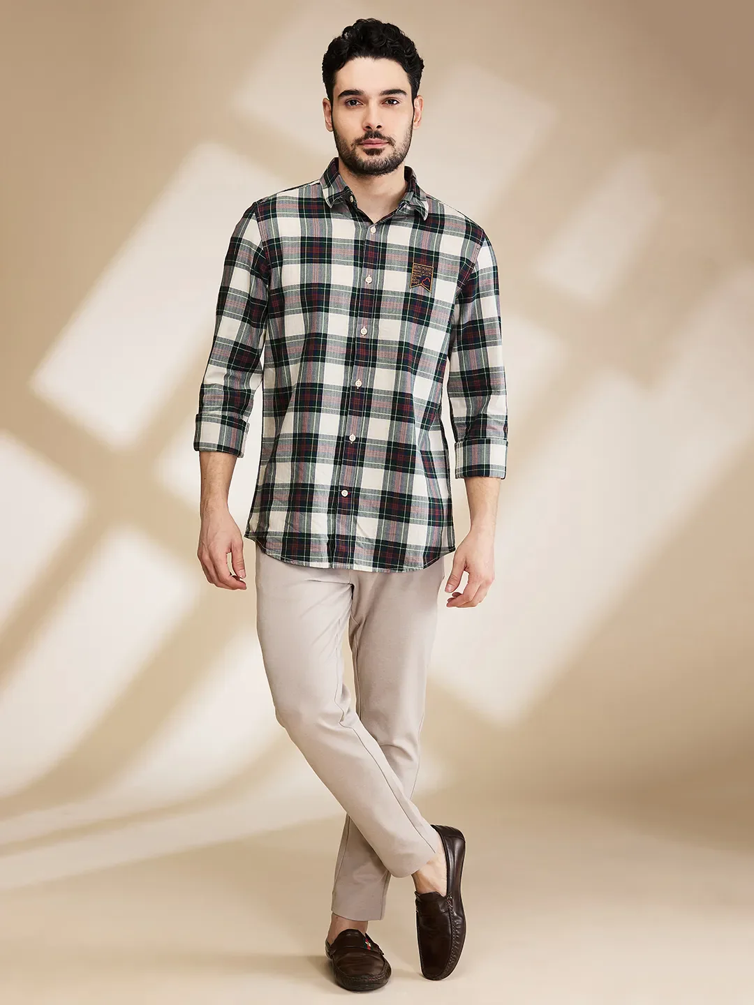 Green Slim Straight Fit Regular Collar Long Sleeves Men's Shirt by Being Human Clothing - Image 2