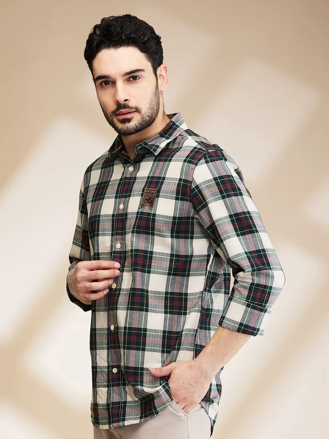 Green Slim Straight Fit Regular Collar Long Sleeves Men's Shirt by Being Human Clothing - Image 4