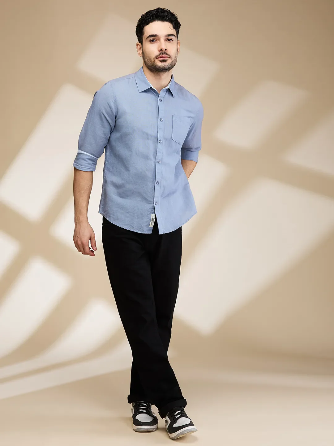Grey Slim Fit Regular Collar Men's Shirt by Being Human Clothing - Image 2