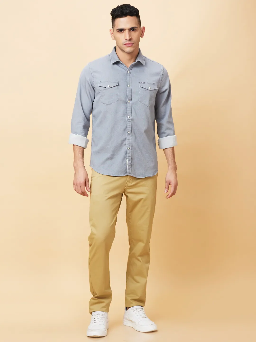 Grey Slim Straight Fit Regular Collar Long Sleeves Men's Shirt by Being Human Clothing - Image 2