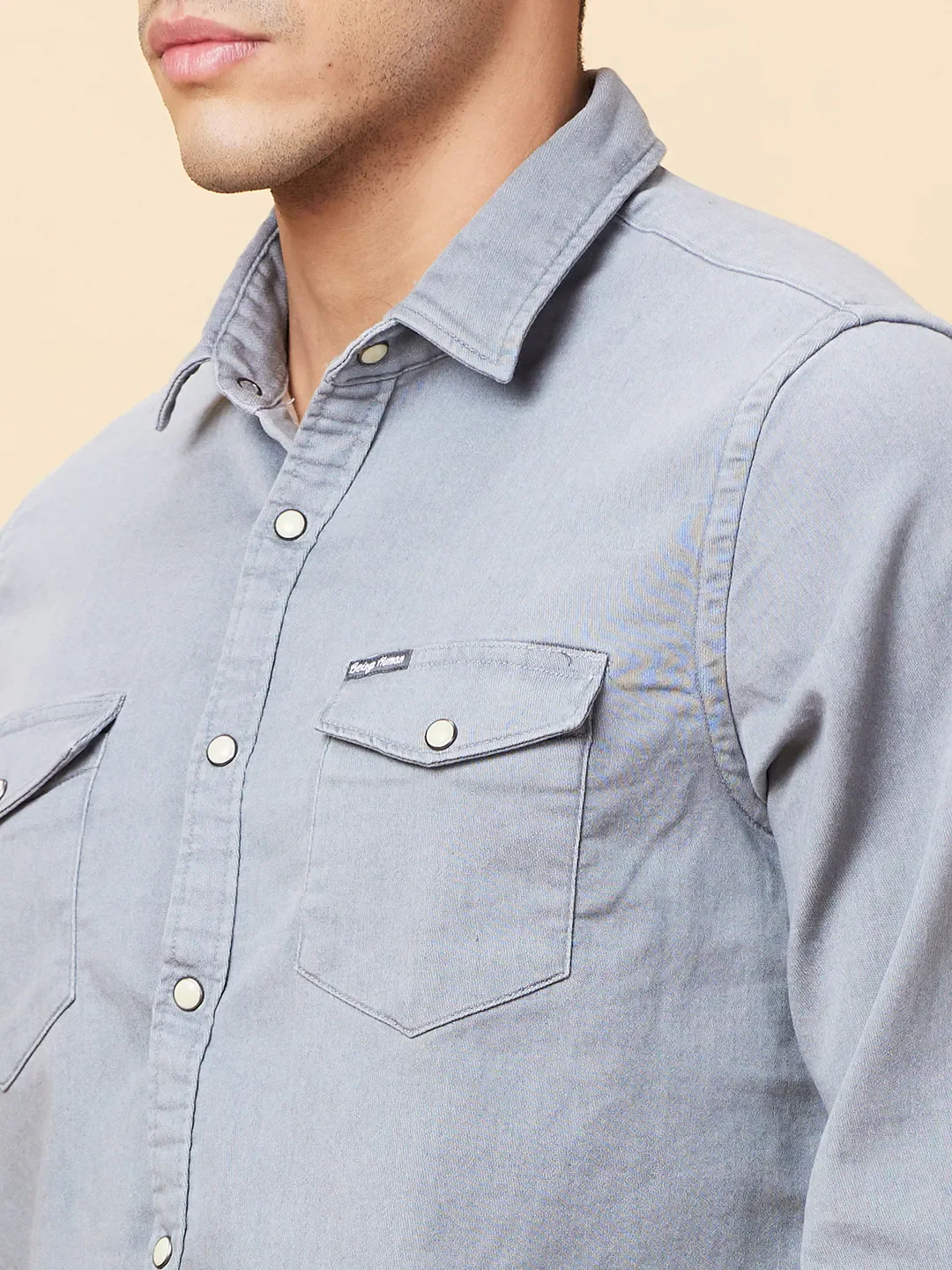 Grey Slim Straight Fit Regular Collar Long Sleeves Men's Shirt by Being Human Clothing - Image 5
