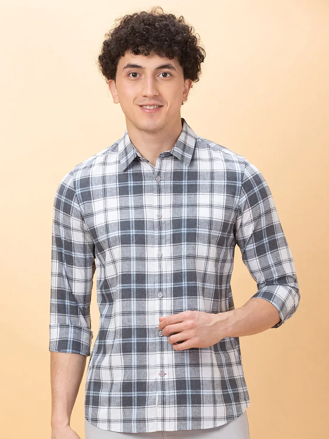 Grey Slim Fit Regular Collar Men's Shirt by Being Human Clothing