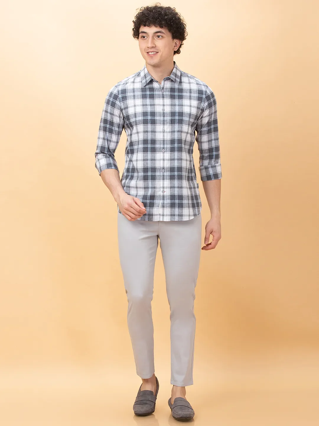 Grey Slim Fit Regular Collar Men's Shirt by Being Human Clothing - Image 2