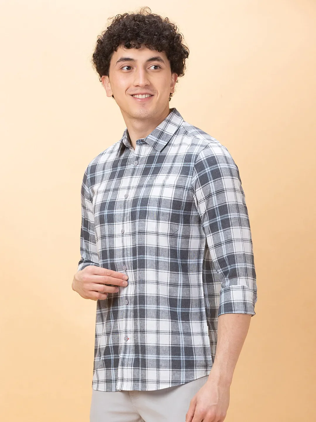 Grey Slim Fit Regular Collar Men's Shirt by Being Human Clothing - Image 4
