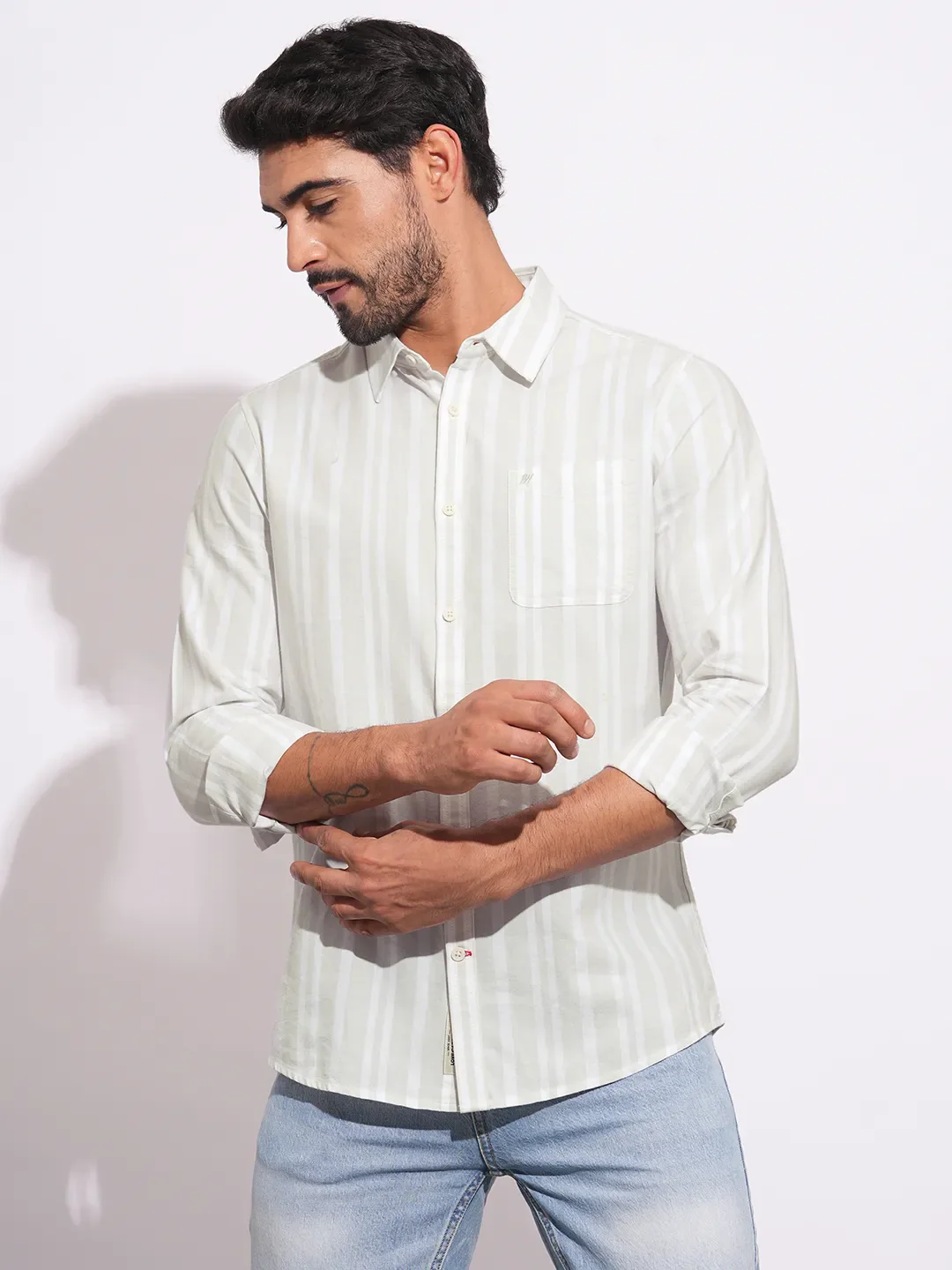 Grey Moderno Fit Regular Collar Long Sleeves Men's Shirt by Being Human Clothing
