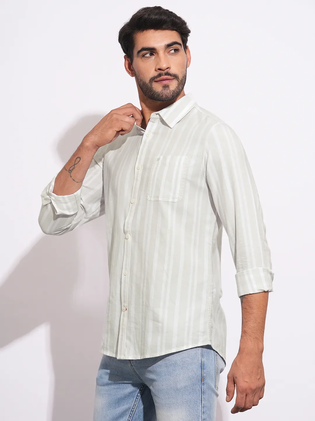 Grey Moderno Fit Regular Collar Long Sleeves Men's Shirt by Being Human Clothing - Image 2