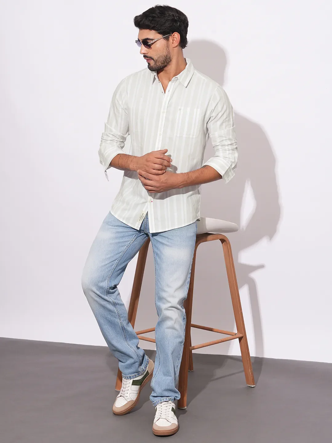 Grey Moderno Fit Regular Collar Long Sleeves Men's Shirt by Being Human Clothing - Image 4
