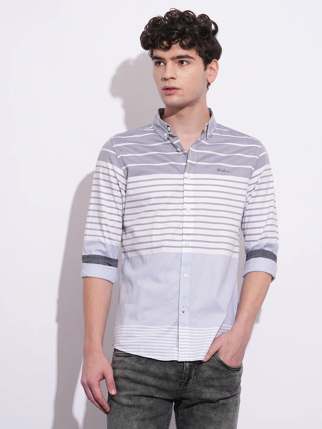 Grey Regular Fit Regular Collar Men's Shirt by Being Human Clothing