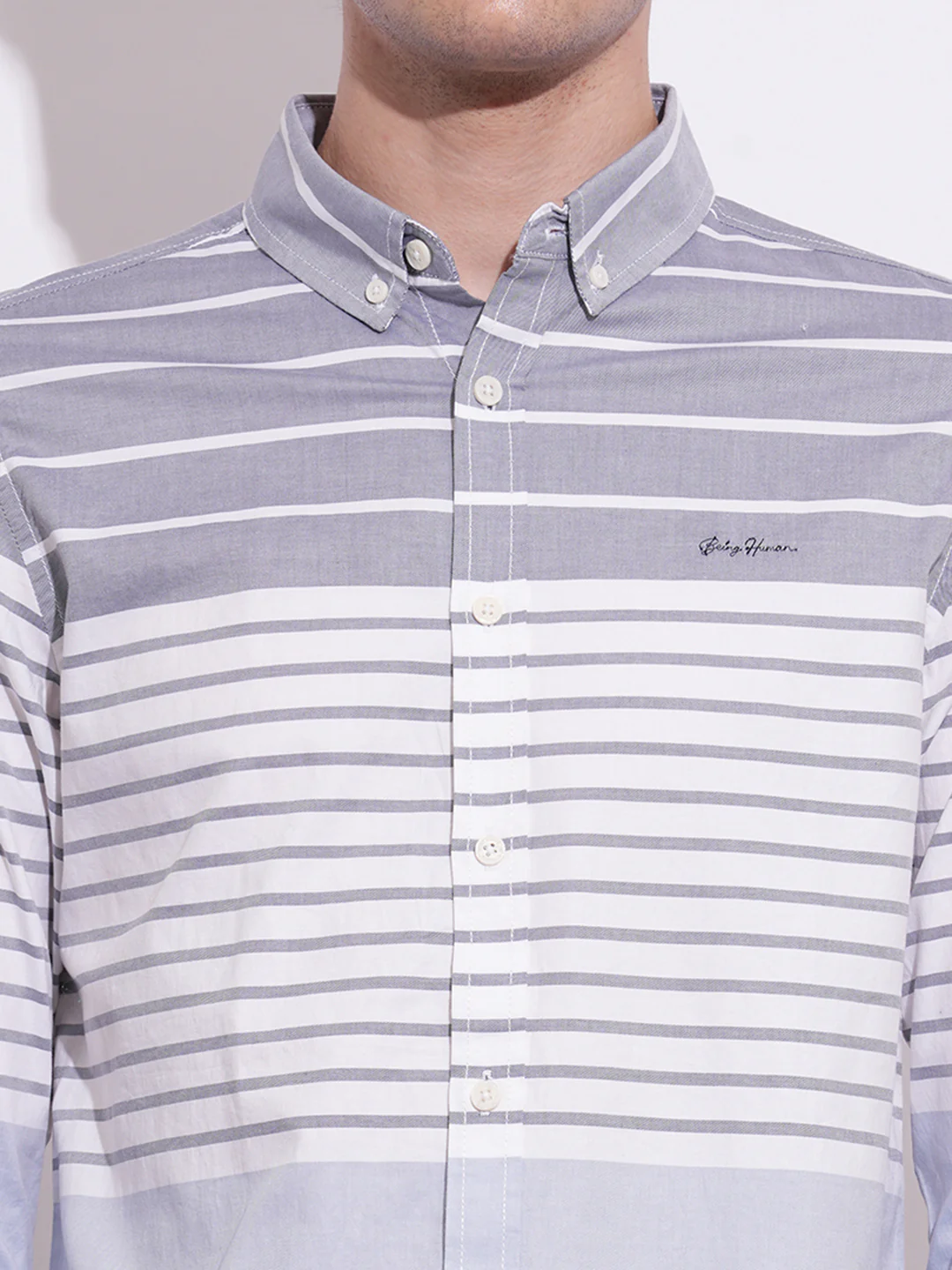 Grey Regular Fit Regular Collar Men's Shirt by Being Human Clothing - Image 4