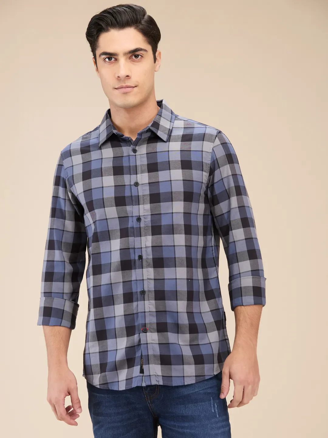 Grey Slim Fit Regular Collar Men's Shirt by Being Human Clothing
