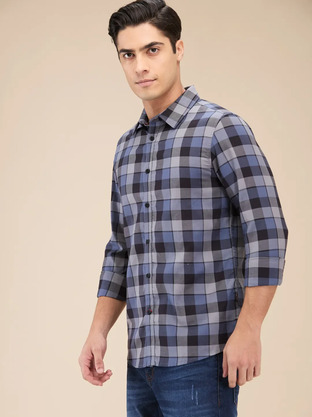 Grey Slim Fit Regular Collar Men's Shirt by Being Human Clothing - Image 4