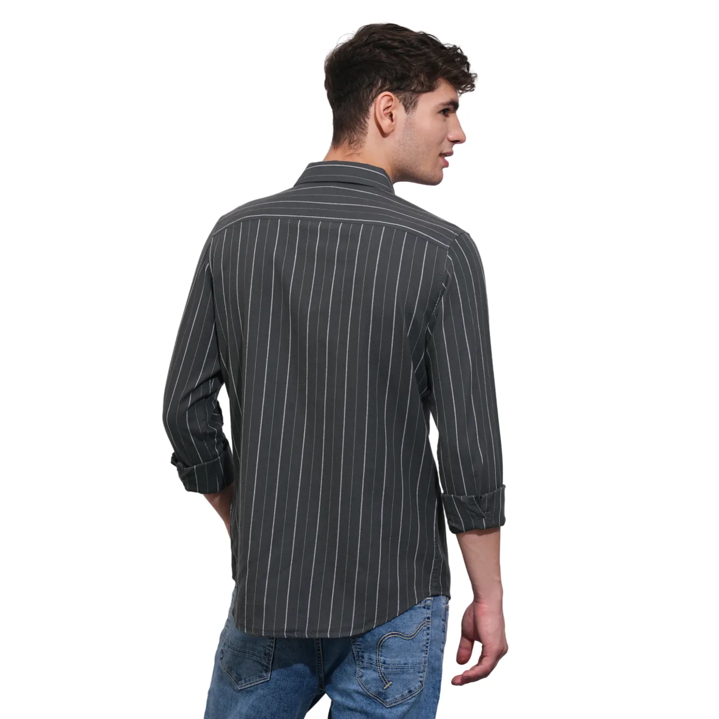 Grey Slim Straight Fit Regular Collar Long Sleeves Men's Shirt by Being Human Clothing - Image 3