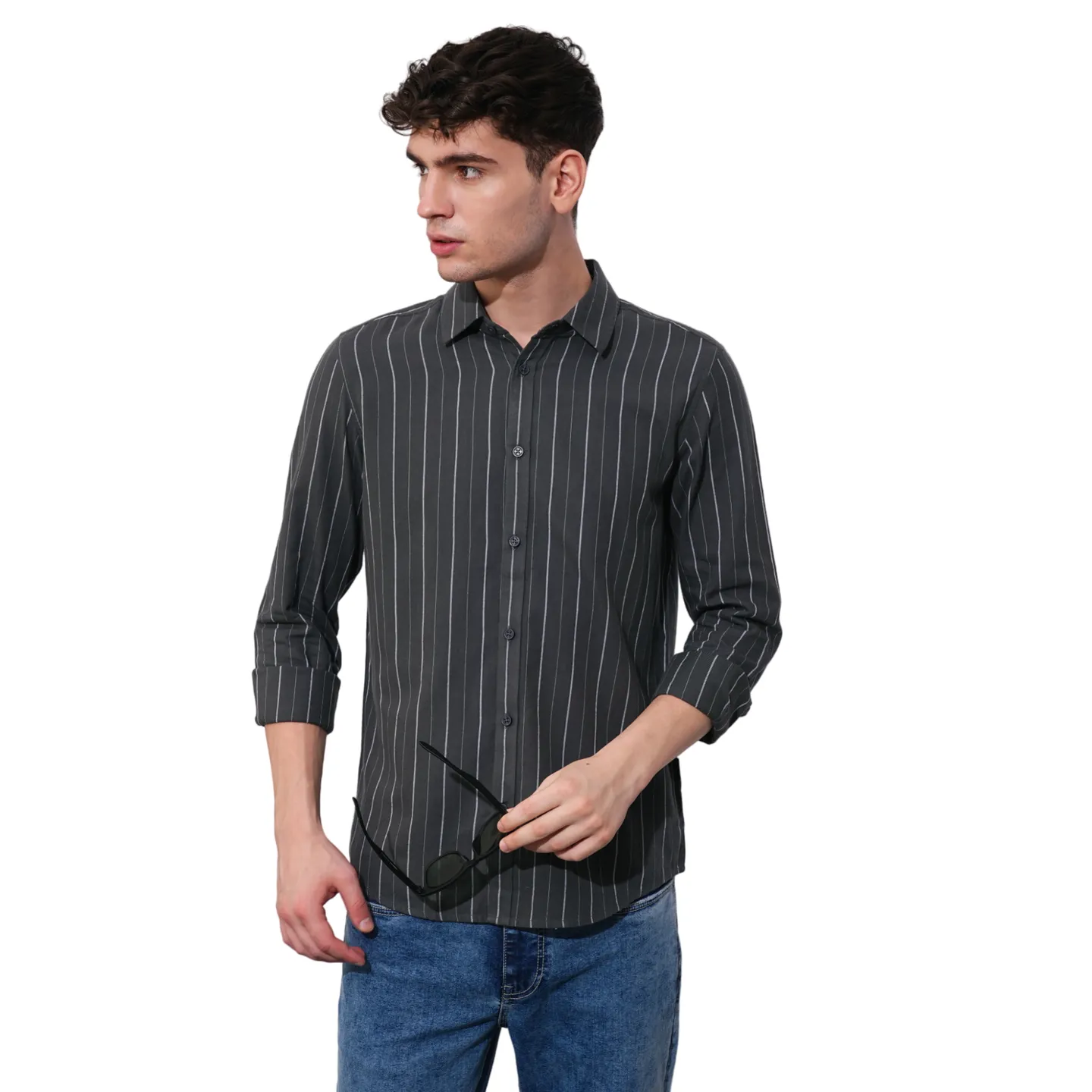 Grey Slim Straight Fit Regular Collar Long Sleeves Men's Shirt by Being Human Clothing - Image 6