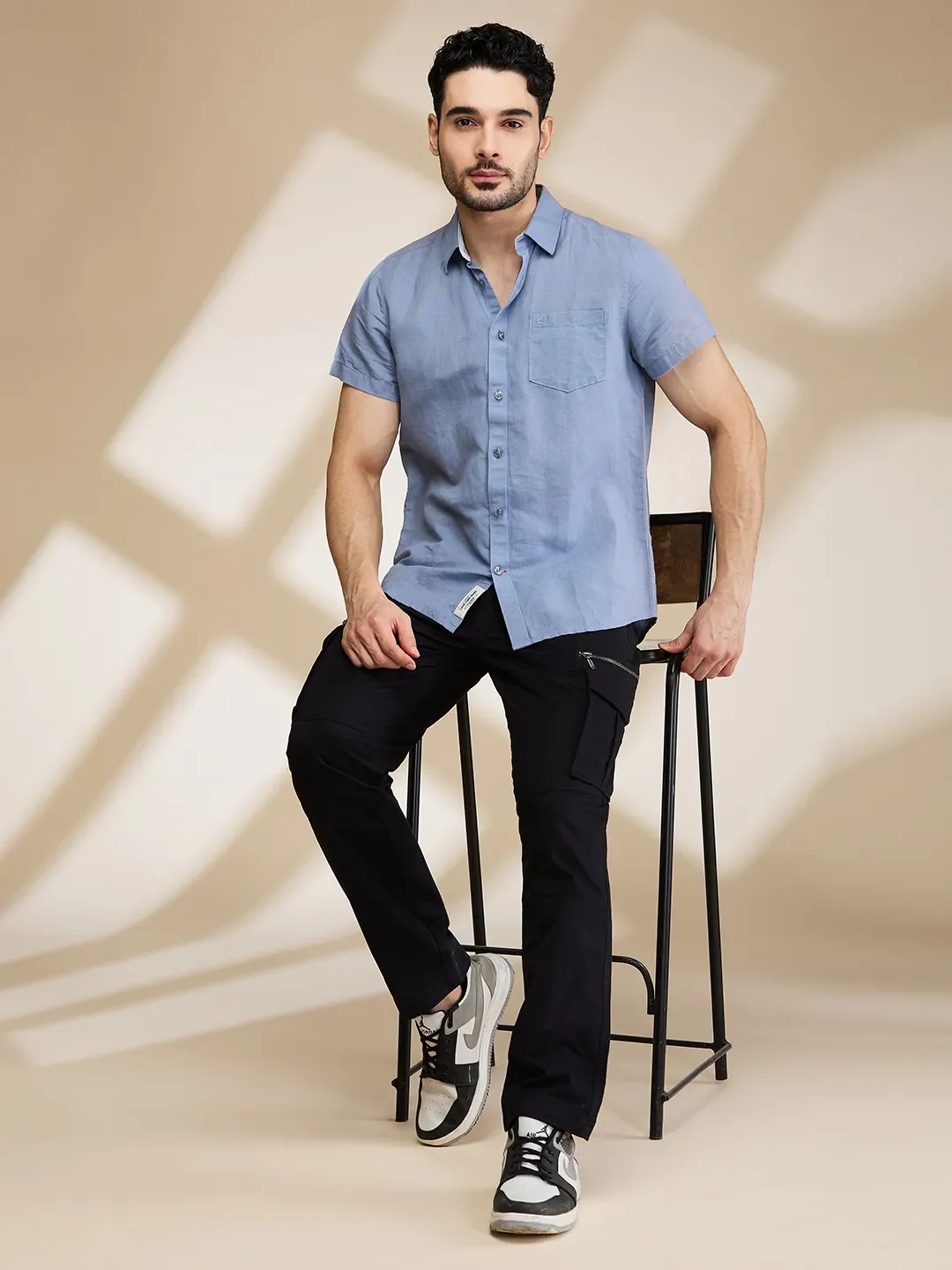 Grey Slim Fit Regular Collar Men's Shirt by Being Human Clothing - Image 6