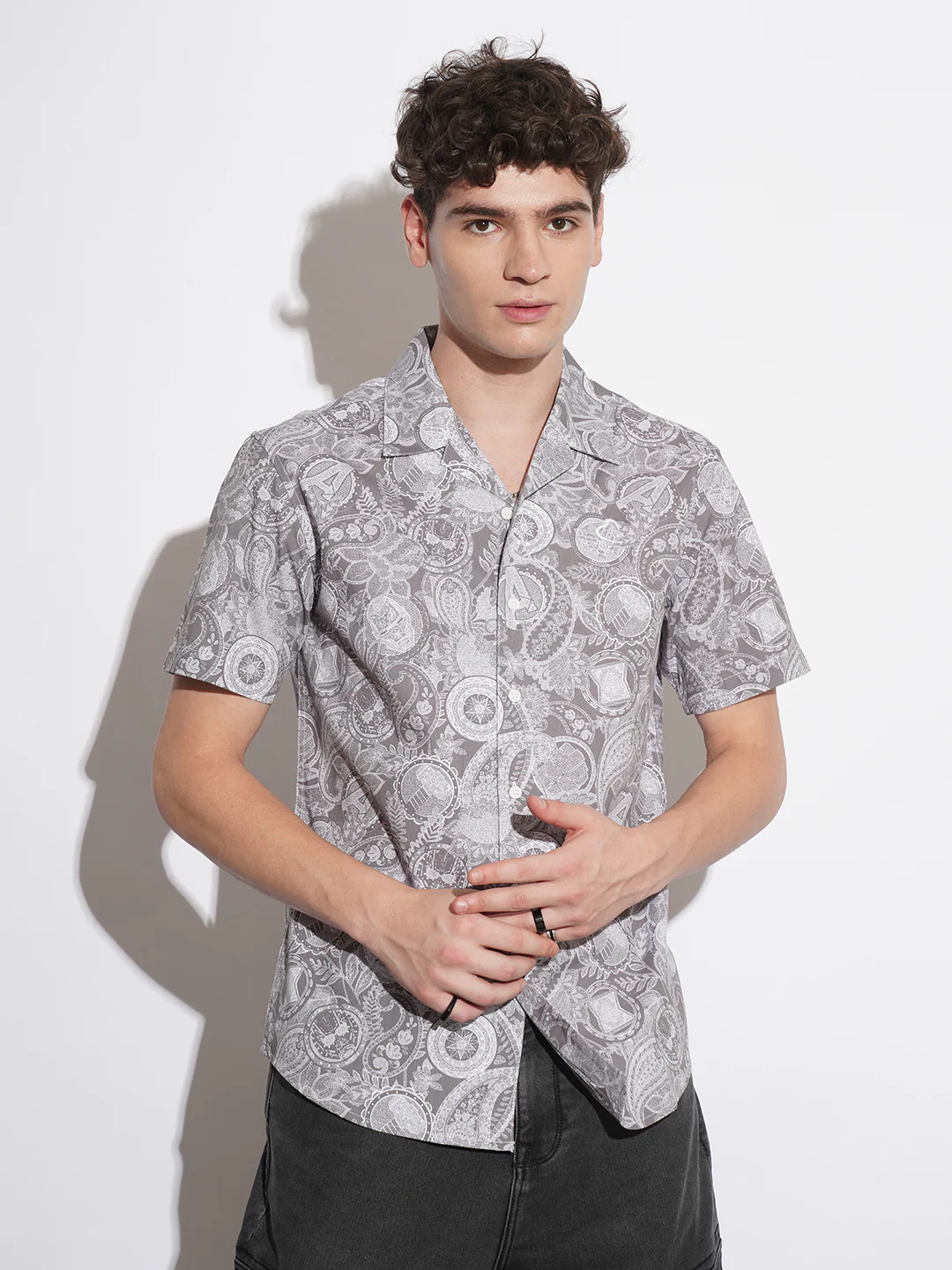 Grey Comfort Fit Regular Collar Men's Shirt by Being Human Clothing