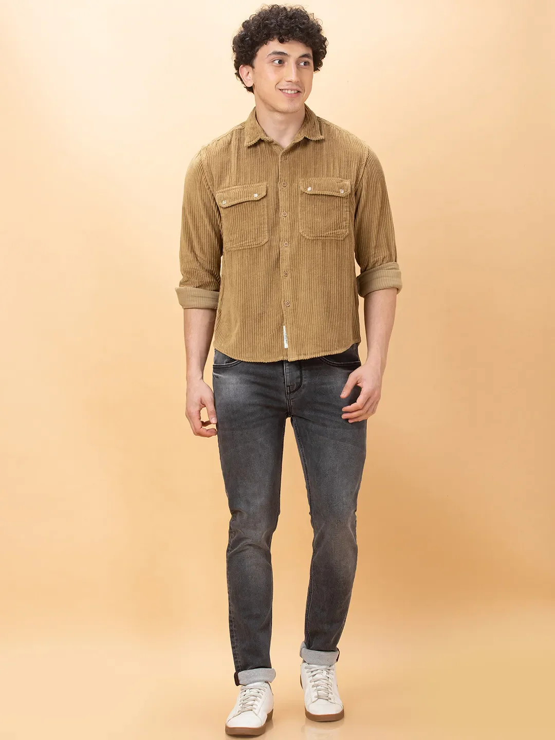 Khaki Slim Fit Regular Collar Men's Shirt by Being Human Clothing - Image 2
