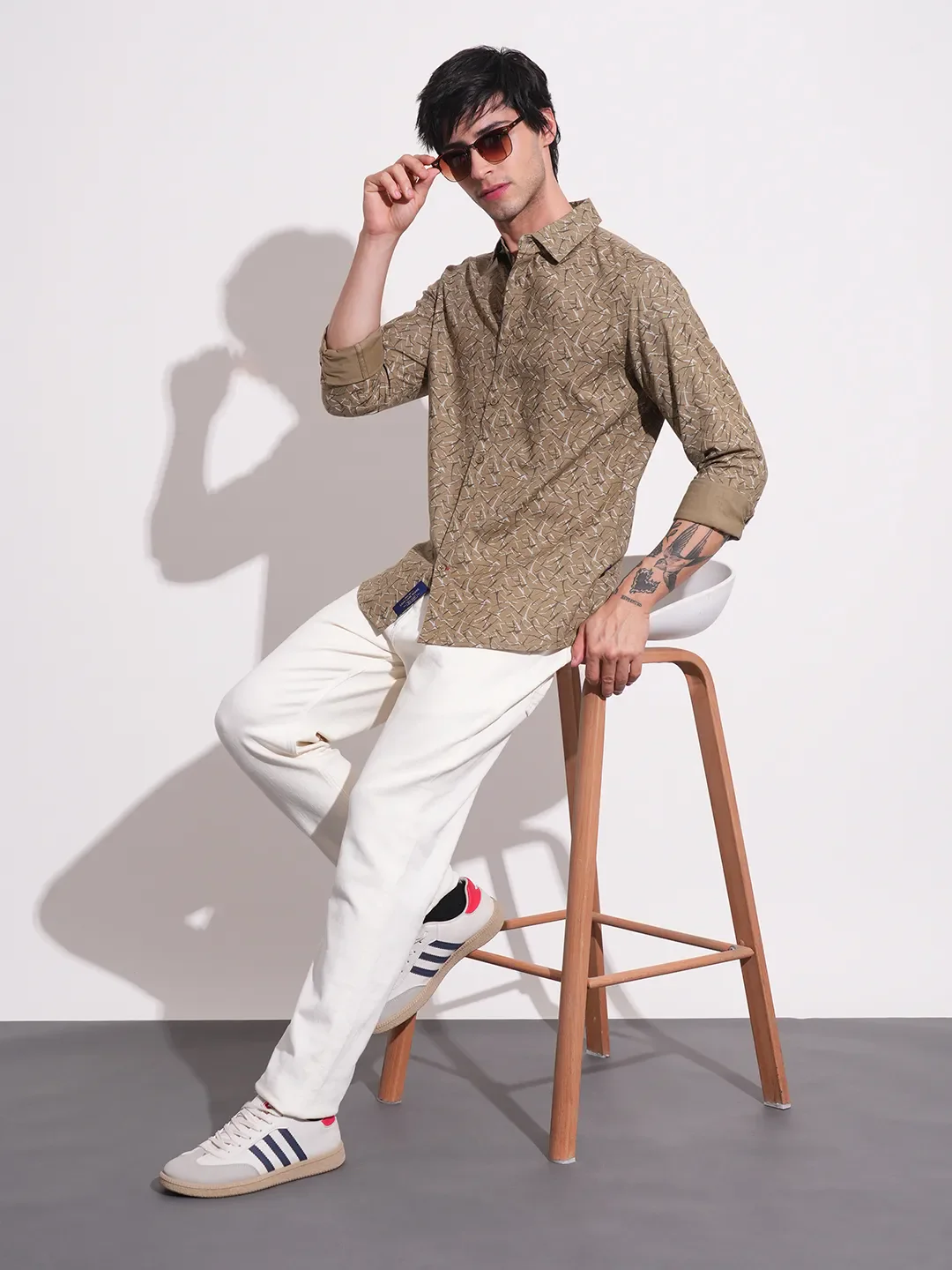Khaki Slim Straight Fit Regular Collar Long Sleeves Men's Shirt by Being Human Clothing - Image 4