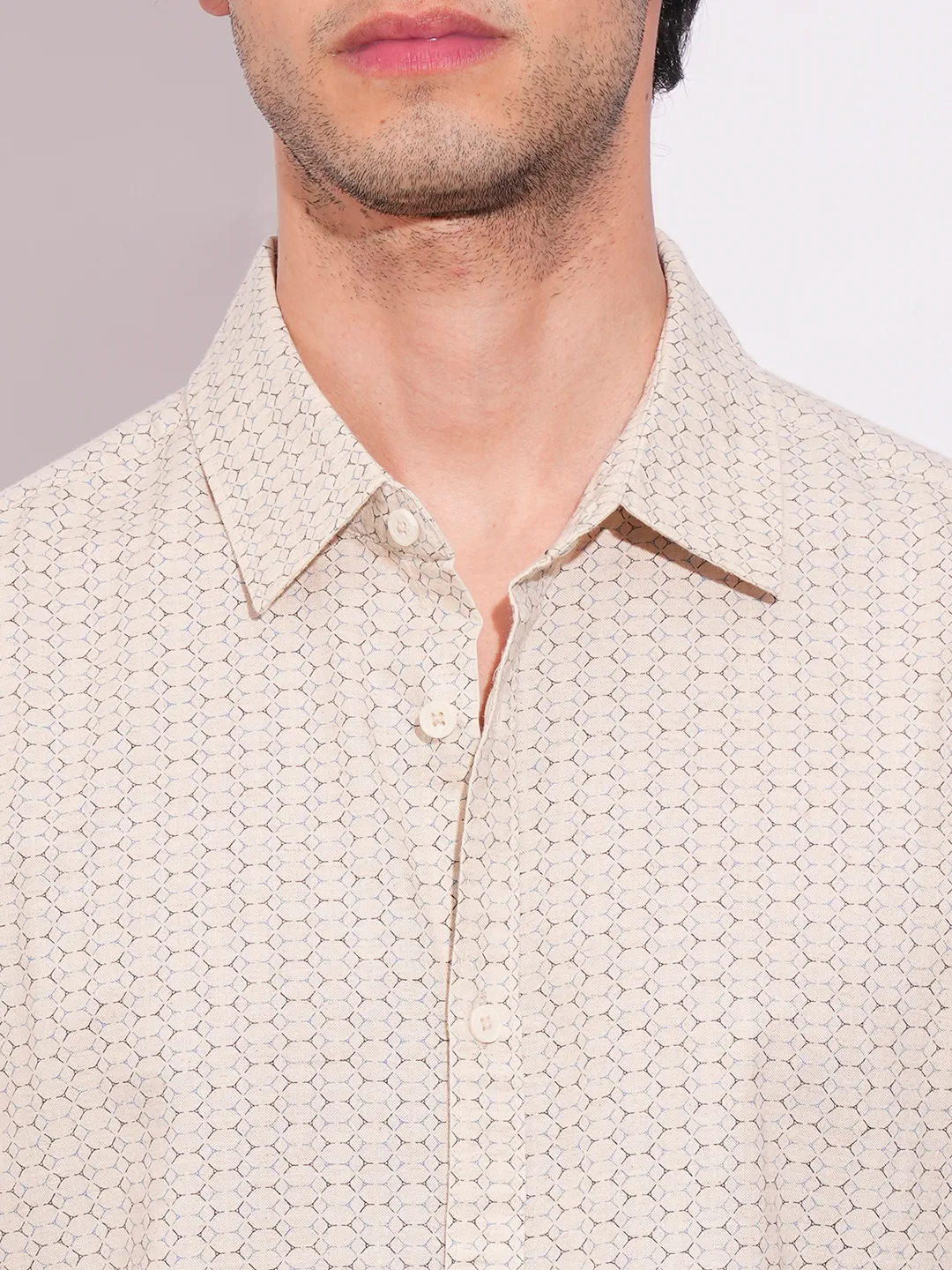 Khaki Slim Straight Fit Regular Collar Short Sleeves Men's Shirt by Being Human Clothing - Image 5