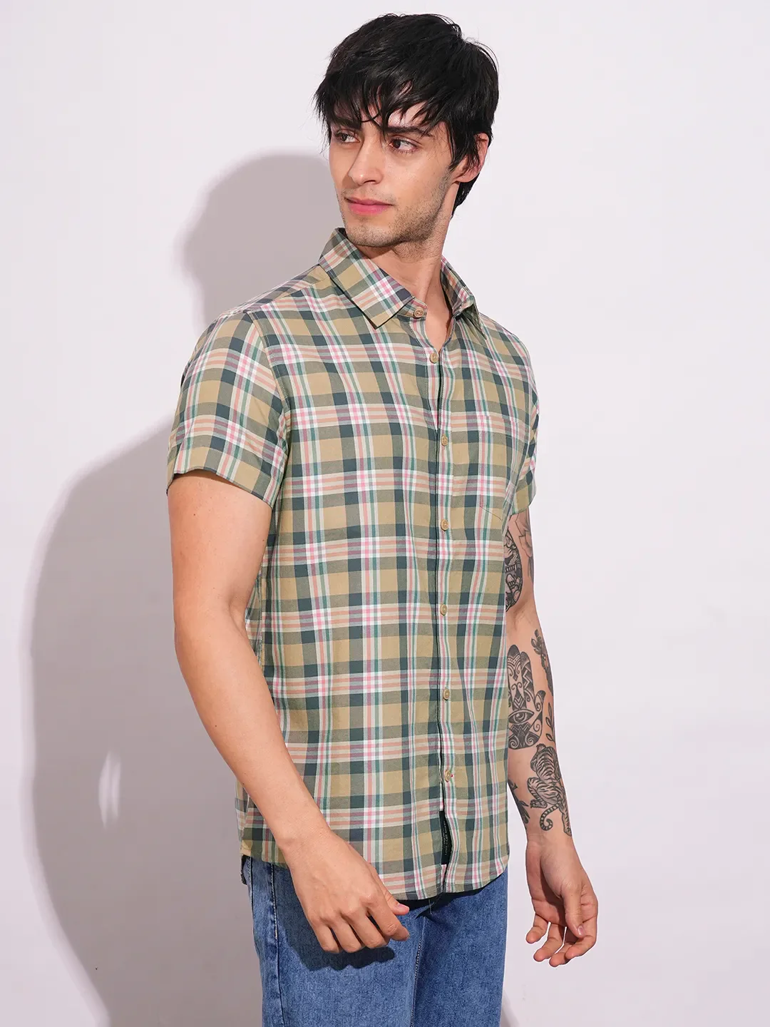Khaki Slim Fit Regular Collar Men's Shirt by Being Human Clothing - Image 2