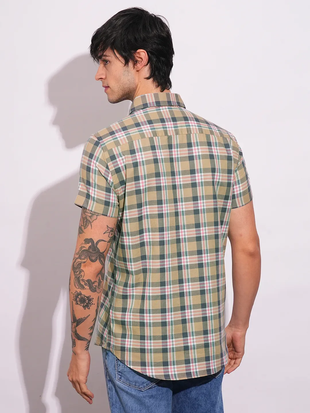 Khaki Slim Fit Regular Collar Men's Shirt by Being Human Clothing - Image 3